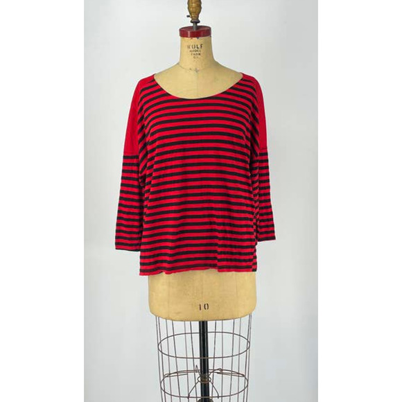 Michael Stars Original T-Shirt Red Black Striped OS - Picture 1 of 8